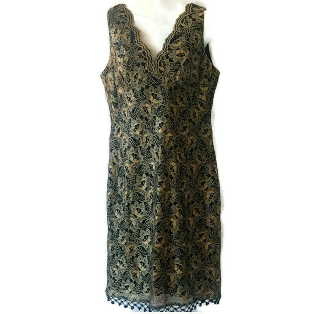 CDC petites lace black and gold dress sz 10